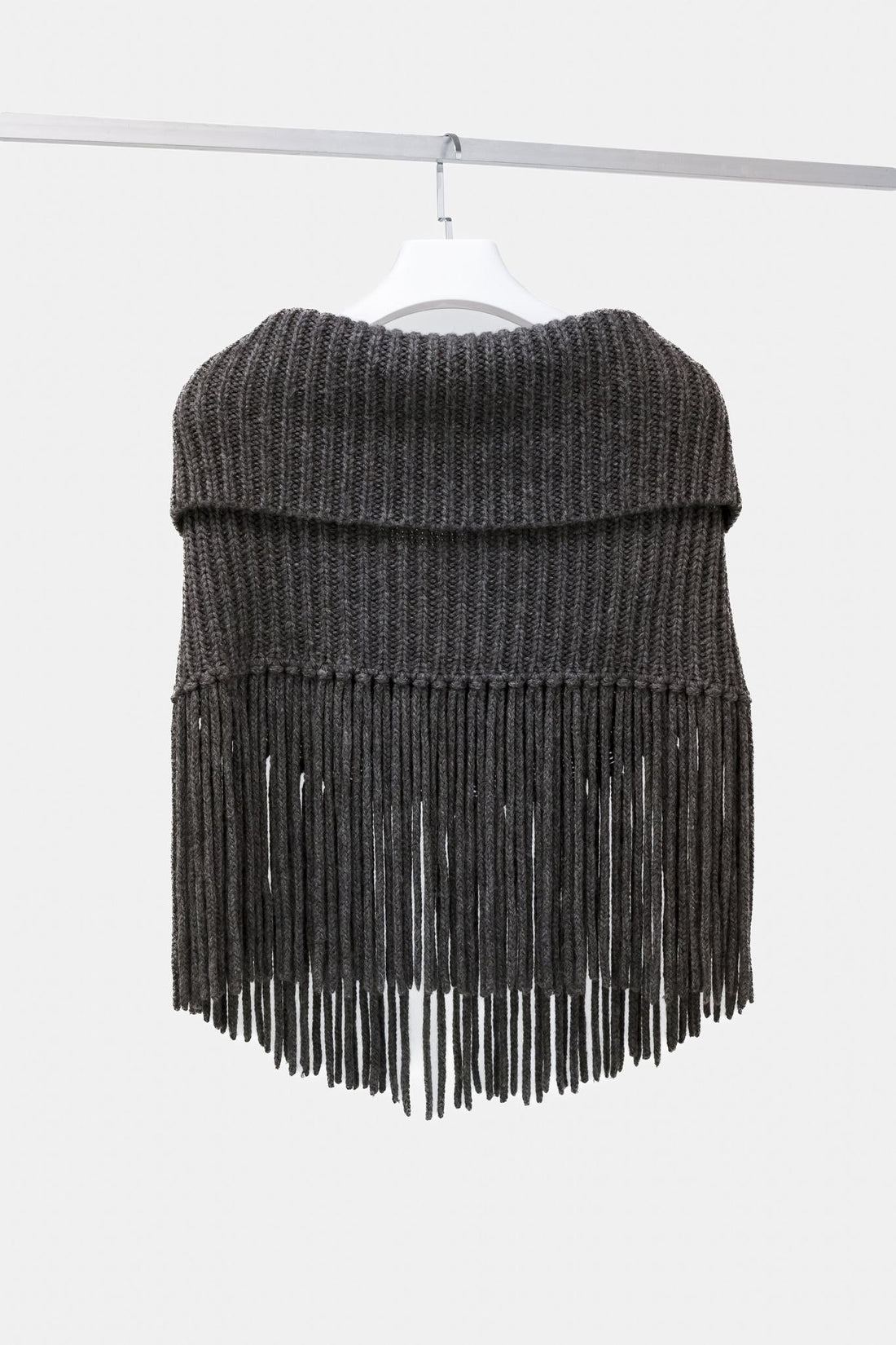 Gucci PF/11 Grey Alpaca Fringe Knit Zip Collar Scarf