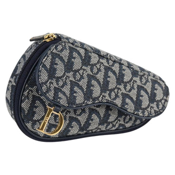 Christian Dior Saddle Zip Pouch Diorissimo Canvas Navy Canvas Bag ()