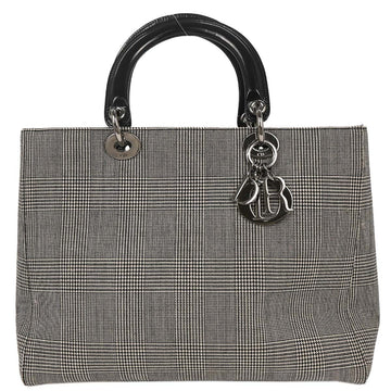 Christian Dior Vintage Lady Dior Bag Houndstooth Canvas Black Canvas Handbag ()