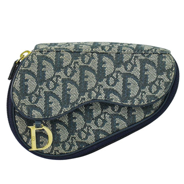Christian Dior Saddle Zip Pouch Diorissimo Canvas Navy Canvas Clutche & Pouche Bag ()