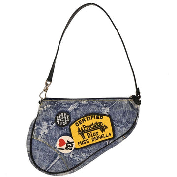 Christian Dior Vintage Saddle Bag Printed Denim Blue Denim_Jeans Handbag ()