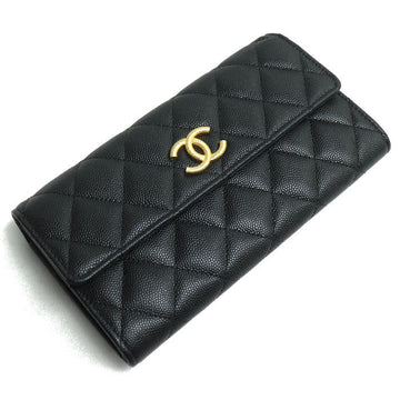 Top Quality Chanel Caviar Long Flap Wallet Black