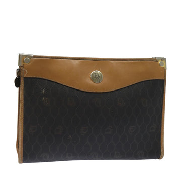 CHRISTIAN Top quality Dior Honeycomb Canvas Clutch Bag PVC Leather Black Brown Auth ti1770