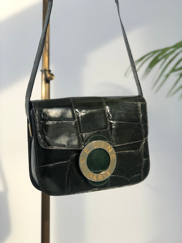 CELINE Circle Logo Crocodile Crossbody Leather Shoulder bag Green New 1:1 vhep44