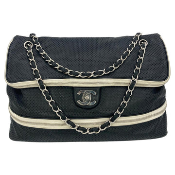 Top Quality Chanel Black Perforated Leather Expandable Classic New Shoulder Bag