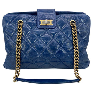 Top Quality Chanel Blue Glazed Calfskin Quilted Tote Bag