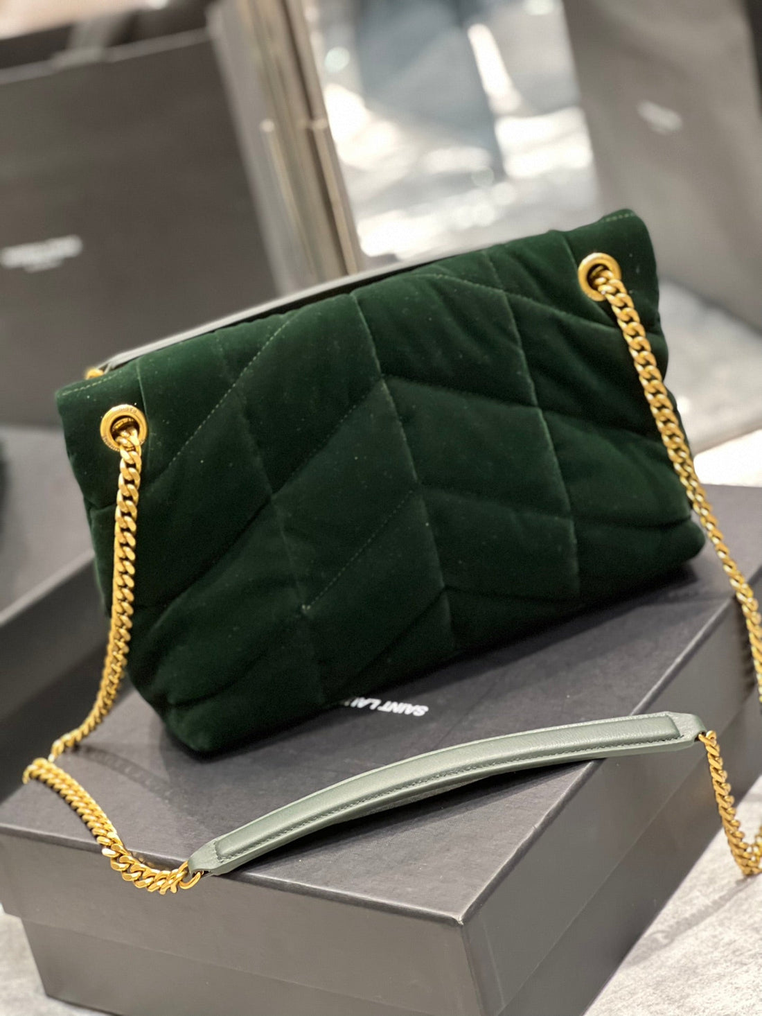 Yves Saint Laurent Puffer Small Chain Bag Dark Green