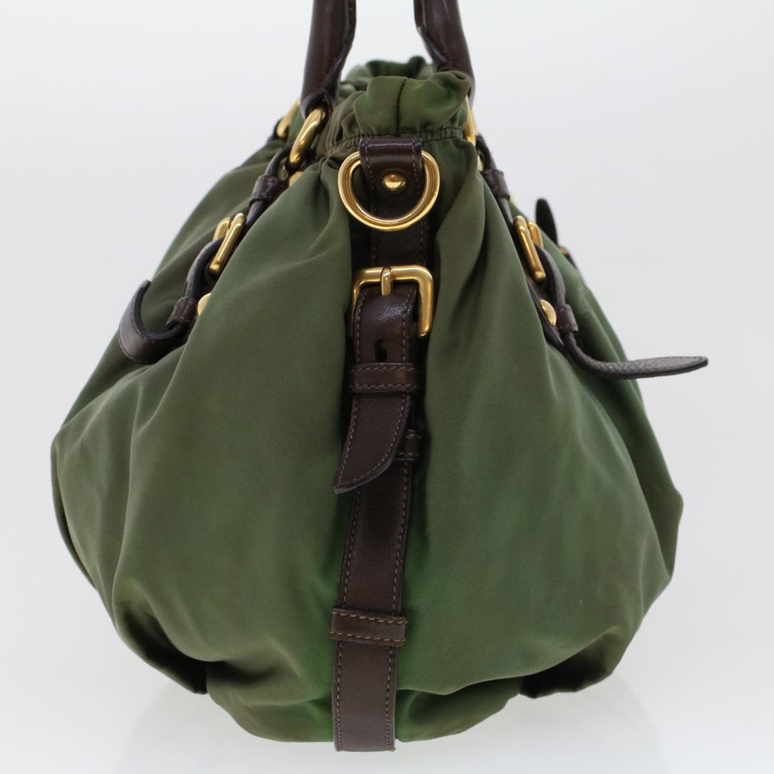 PRADA Hand Bag Nylon 2way Khaki Auth yb108