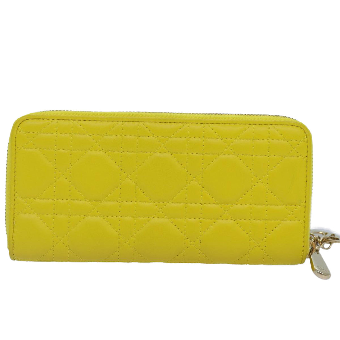 CHRISTIAN Top quality Dior Lady Top quality Dior Canage Wallet Lamb Skin Yellow Gold Auth yk14307