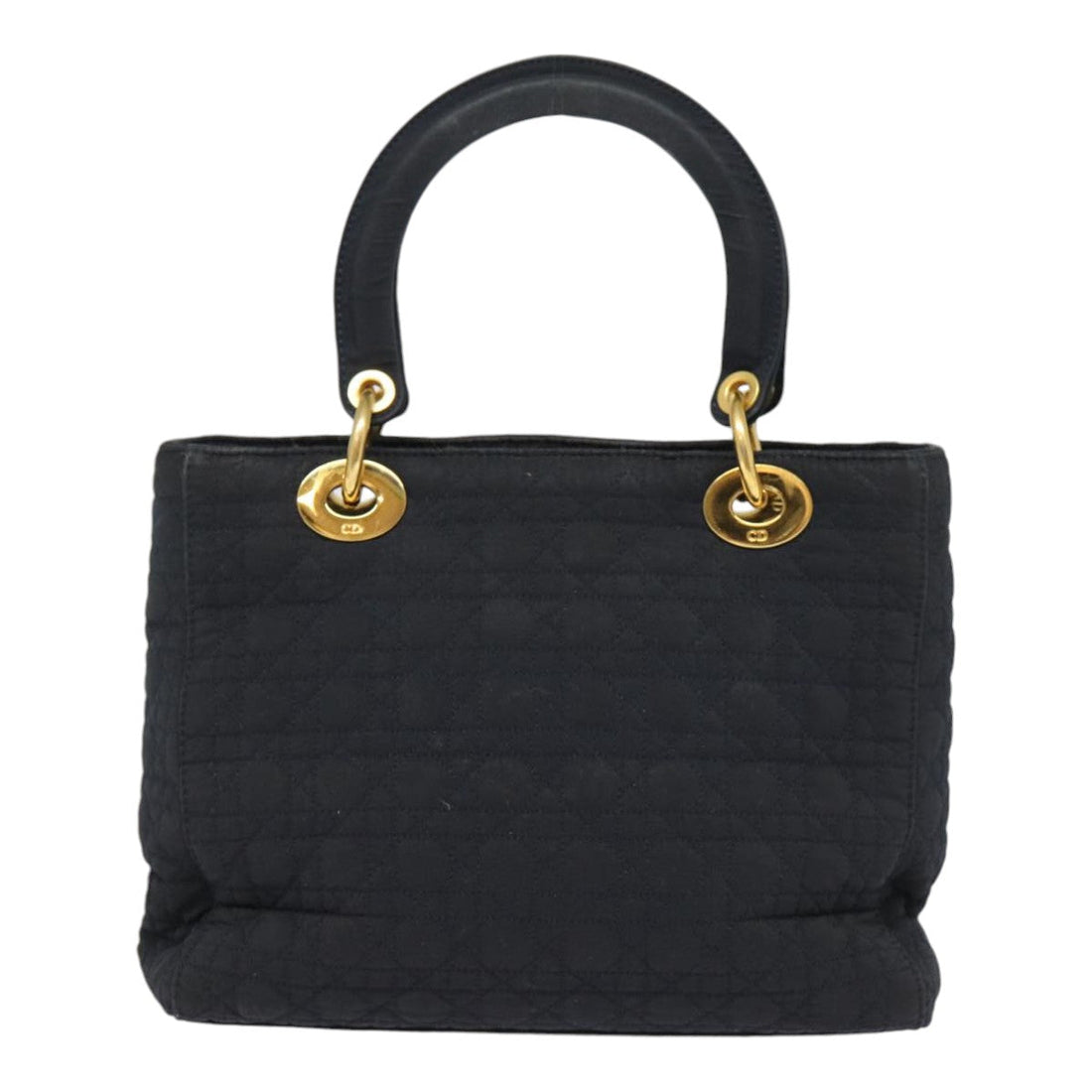 CHRISTIAN Top quality Dior Lady Top quality Dior Canage Hand Bag Nylon Black Gold Auth yk14341