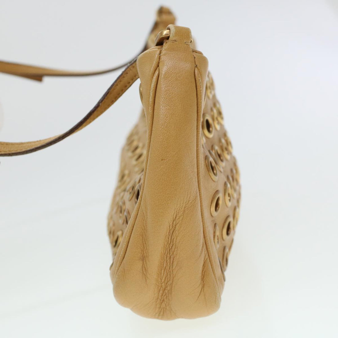 Prada Punching Shoulder Bag Leather Beige  yk6935